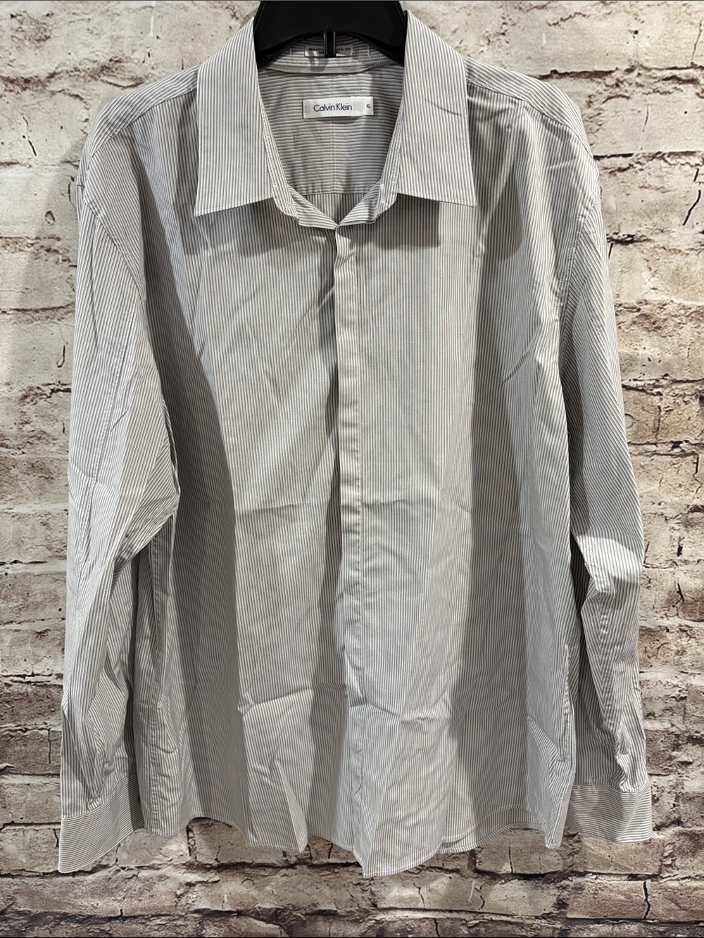 Calvin Klein Men's Thin-Stripe Light Gray Dress Shirt